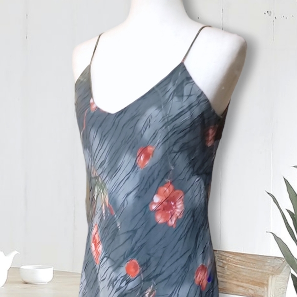 LONG PAIGE NEW YORK Green Floral Flowy Feminine Chiffon Slip Maxi Dress, size 12 - Picture 2 of 13